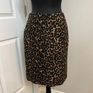 Talbots Wool Blend Pencil Skirt Straight Leopard Animal Print Fuzzy Size 6